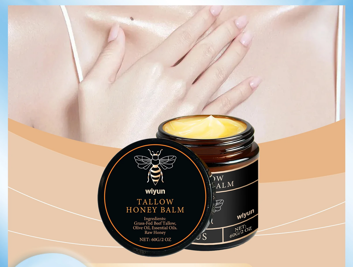 Crema de Sebo de Res con Miel Anti-Manchas, Iluminadora, Reafirmante y Reparadora para Cuerpo Wiyun - 60g